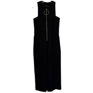 ZARA WOMAN Black Sleeveless Maxi Jumpsuit Wide Leg Zipper‎ Ring Detail XS